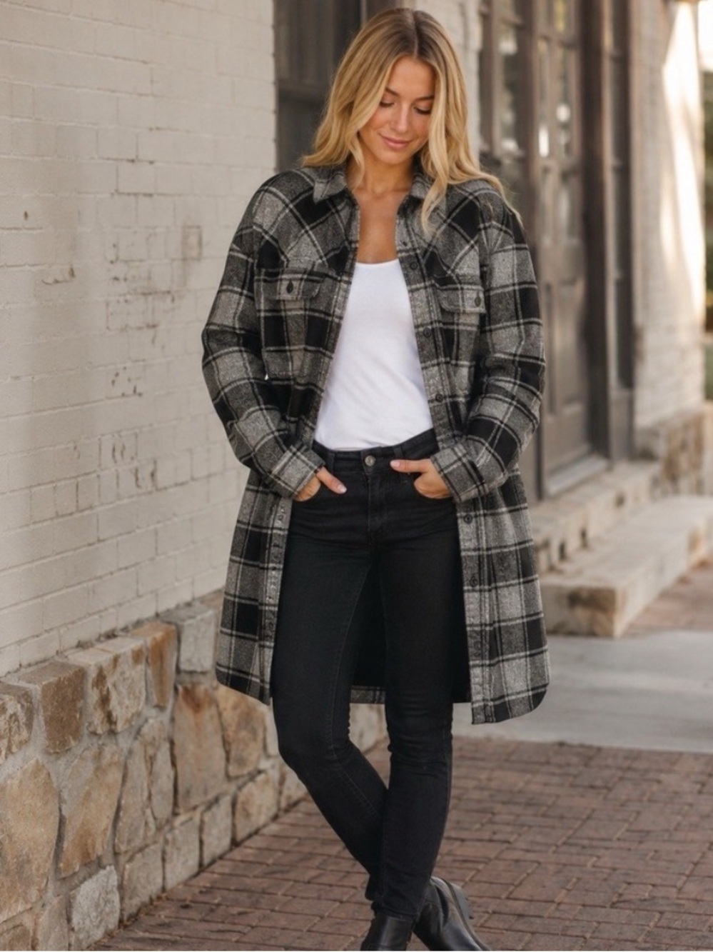Duluth Trading Folklore Flannel Duster shacket gray black size large